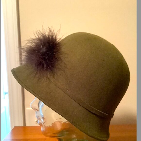 Set: Olive Green wool hat & silk scarf, multi-colored rectangle floral pattern main image 10